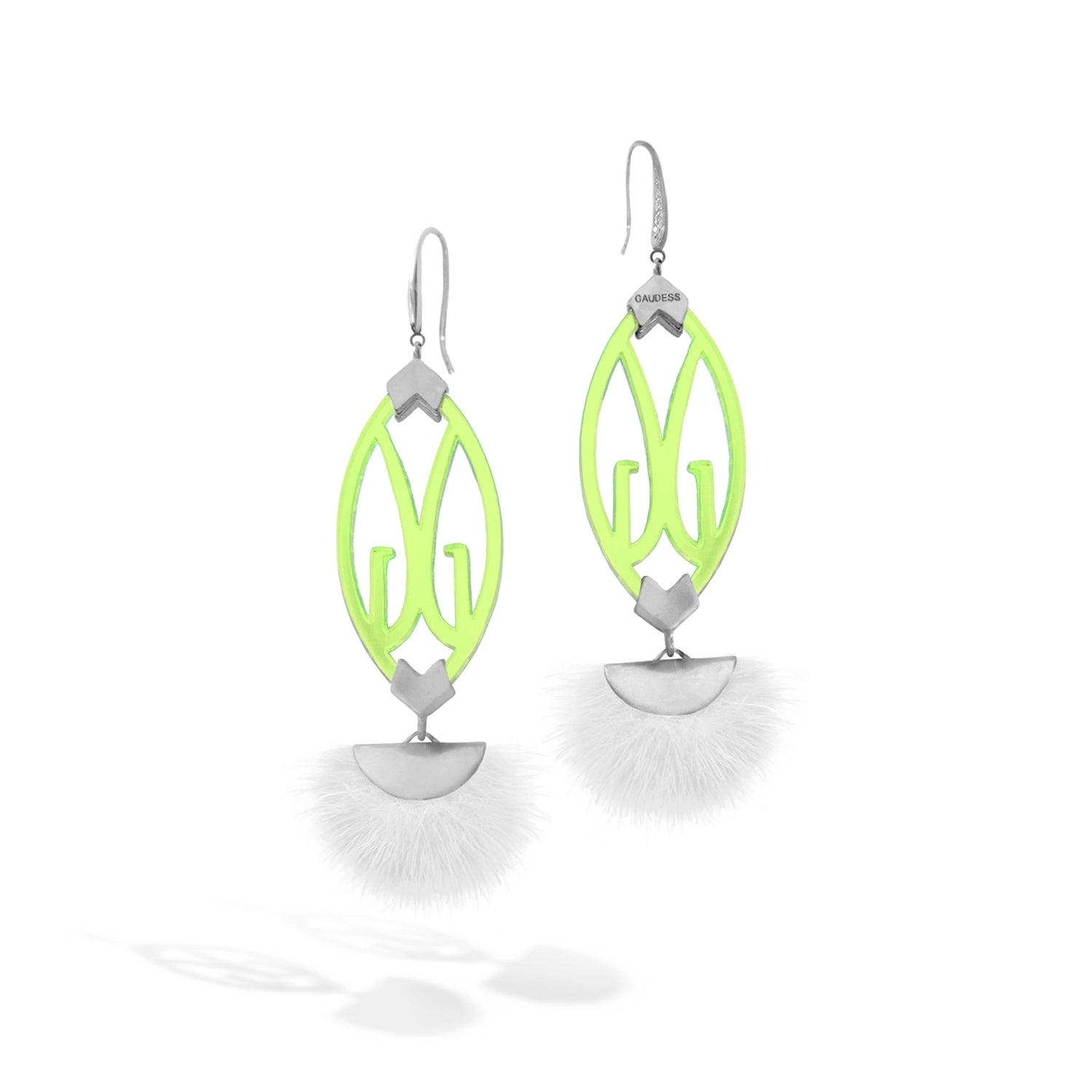 gaudess earrings pom pom neon green