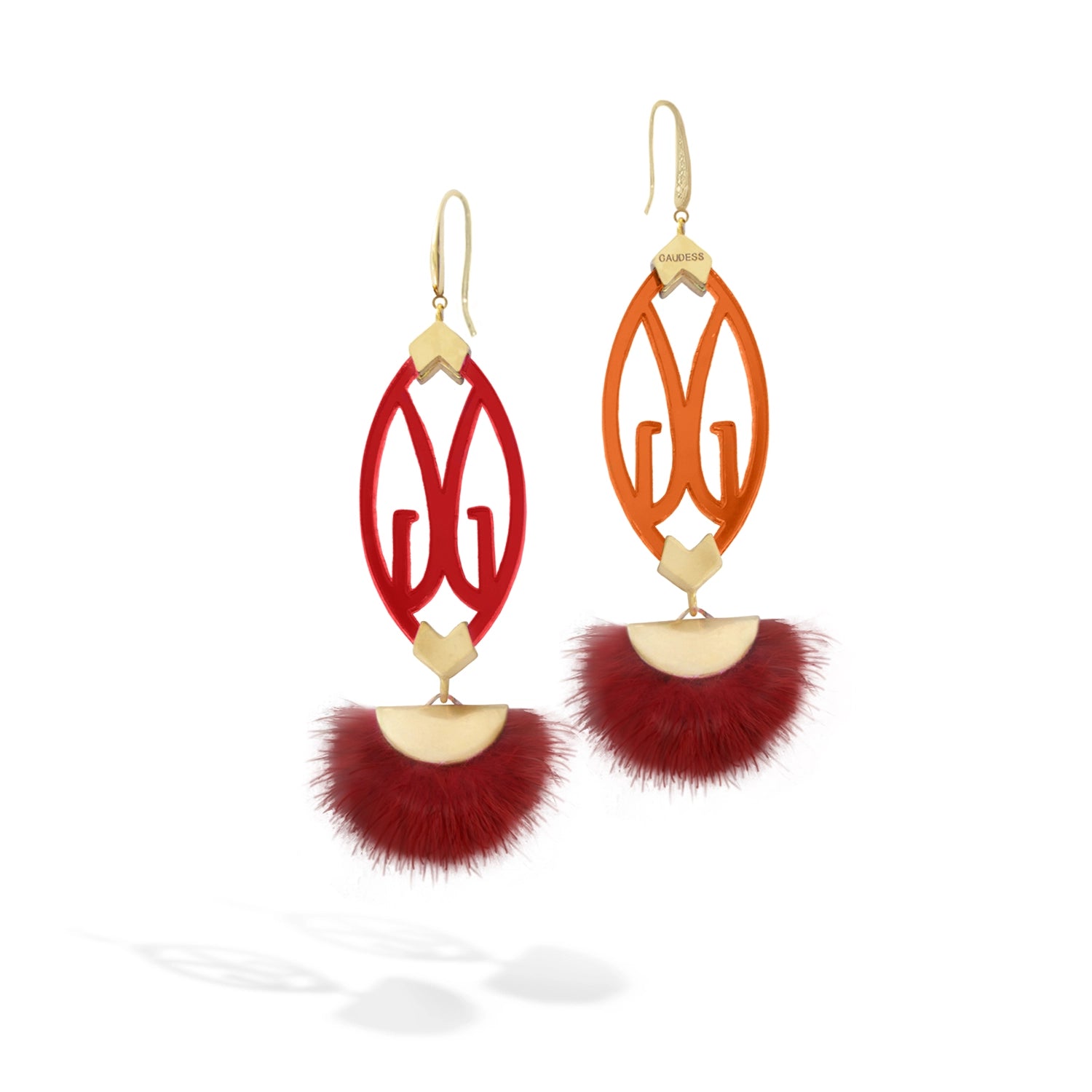 gaudess earrings pom pom red and orange
